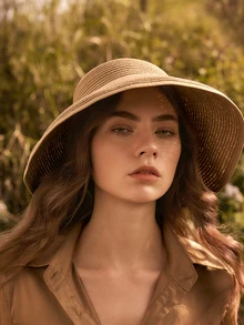 Glizzene 一片式米色波西米亚风优雅草编遮阳帽，女士款 - 可折叠夏季沙滩帽，蝴蝶结装饰，防晒，可调节佩戴，适合母亲节、休闲外出和度假 | 米色、卡其色、黑色编织纹理（易于存放）