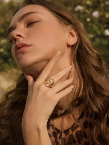 Glizzene 1 pieza Anillo abierto geométrico de acero inoxidable con estampado de leopardo, diseño minimalista y de moda, adecuado para uso diario, regalo para novia/amiga (talla ajustable, evite doblar con fuerza para evitar deformación) Día de San Valentín Boda - Multicolor - Ver 6