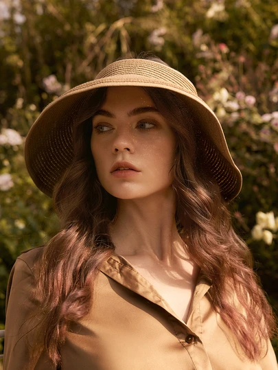 Glizzene 1-Piece Beige Bohemian Elegant Straw Visor Hat For Women - Foldable Summer Beach Hat With Bow Detail, Sun Protection, Adjustable Fit For Mother's Day, Casual Outings & Vacations | Woven Texture In Beige, Khaki, Black (Easy Storage) Valentine's Day