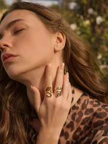 Glizzene 1 pieza Anillo abierto geométrico de acero inoxidable con estampado de leopardo, diseño minimalista y de moda, adecuado para uso diario, regalo para novia/amiga (talla ajustable, evite doblar con fuerza para evitar deformación) Día de San Valentín Boda - Multicolor - Ver 1