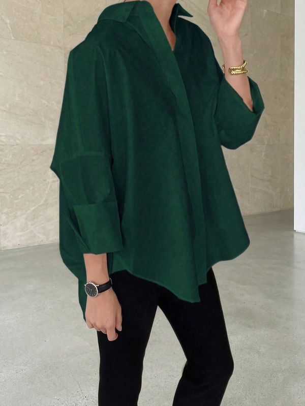 大码女式绿色长袖宽松休闲衬衫