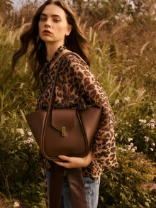 Glizzene 2025时尚高品质大容量托特包，休闲简约单肩包，适合旅行 - 咖啡棕 - 查看 4