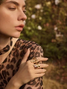 Glizzene 1 pieza Anillo abierto geométrico de acero inoxidable con estampado de leopardo, diseño minimalista y de moda, adecuado para uso diario, regalo para novia/amiga (talla ajustable, evite doblar con fuerza para evitar deformación) Día de San Valentín Boda - Multicolor - Ver 3