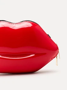 TuEzra 1 件时尚闪亮唇形女士链条斜挎包独特迷你手提包 PU 皮革小包 - 紅色 - 查看 6