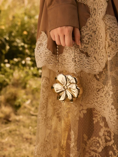 Glizzene Ny blommönster handväska för kvinnor med kedjerem, trendig och söt Crossbody-väska för fest