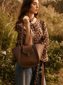 Glizzene 2025时尚高品质大容量托特包，休闲简约单肩包，适合旅行 - 咖啡棕 - 查看 3