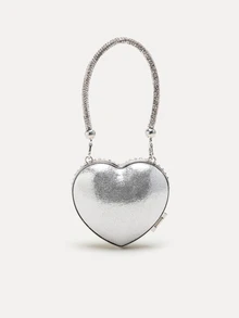 TuEzra 奢华迷你钻石镶嵌心形水晶手拿包宝石晚宴婚礼派对单肩包手柄水钻手提包 - 銀色 - 查看 5