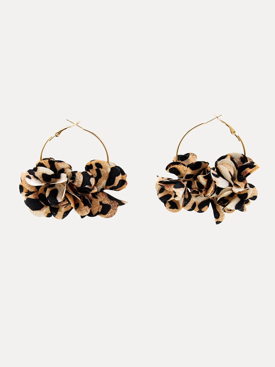 TuEzra 1 Pair Creative Leopard Floral Element Hoop Earrings, Fashionable Flower Dangle Earrings For Vacation Party Accessories Valentine's Day - EZ2949 - View 1