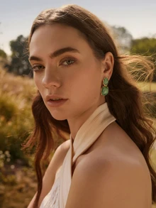 Glizzene 树脂水滴耳环 情人节 婚礼 - 綠色 - 查看 4