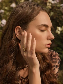 Glizzene 1 pieza Anillo abierto geométrico de acero inoxidable con estampado de leopardo, diseño minimalista y de moda, adecuado para uso diario, regalo para novia/amiga (talla ajustable, evite doblar con fuerza para evitar deformación) Día de San Valentín Boda - Multicolor - Ver 7