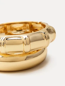 TuEzra Set de 3 piezas/1 set de pulseras minimalistas de onda geométrica dorada, nudo de bambú y asimétrica, adecuado para mujeres, de metal simple grueso y aleación de cinc - Amarillo Oro - Ver 7