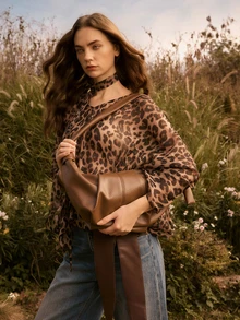 大容量复古软皮褶皱新月形包，休闲百搭，通勤必备，可作单肩包或斜挎包使用。情人节、婚礼等场合皆宜。 - 棕色 - 查看 2