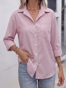 Nouveau Arrivage Top Cardigan à Fleurs et Rayures Automnal, Chemise Décontractée à Manches Longues Mode Printemps Pour Femmes - Lilas - Voir 5