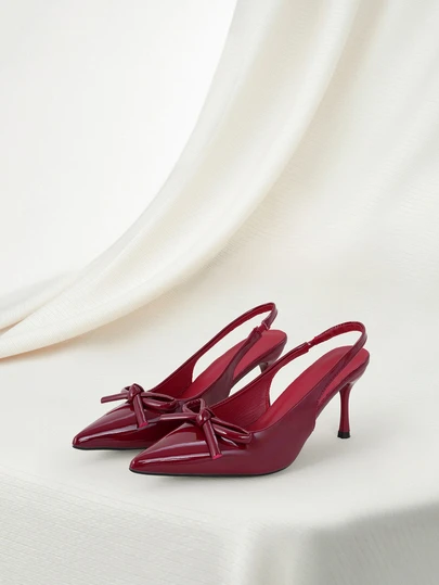 Clariva Elegant Sexy High Heel Sandals With Bowknot, Pointed Toe, Stiletto Heel, Suitable For Summer Commuting, Nightclub, Party, Wedding, Outdoor, Women Fashion Pumps In Red, Black, White Colors