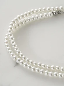 Clariva 1pc Elegant Faux Pearl Beaded Necklace For Women For Gift Winter Gifts - White - View 2