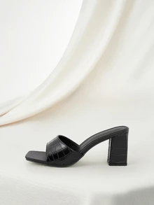 Clariva 女士方头粗高跟凉鞋，时尚百搭平底拖鞋，适合夏季连衣裙