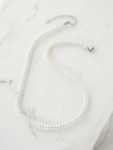 Clariva 1pc Elegant Faux Pearl Beaded Necklace For Women For Gift Winter Gifts - White - View 3