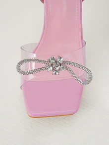 Clariva Women's Pink Rhinestone Embellished Bow Knot High Heeled Sandals With Strappy And Buckle, Peep-Toe, Great For Summer And Fall Parties Valentines - Pink - View 2
