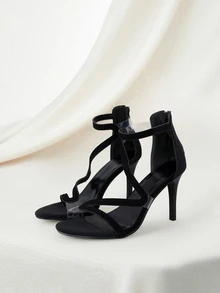 Clariva 女士罗马风格高跟凉鞋，新款夏季时尚性感蛇纹细高跟鞋，透明露趾后拉链优雅高跟凉鞋