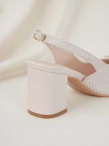 Clariva 尖头玛丽珍女式高跟鞋，2025春秋新款仿珍珠搭扣装饰时尚平底鞋，优雅 - 米色 - 查看 3