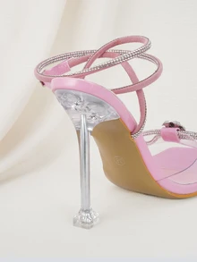 Clariva Women's Pink Rhinestone Embellished Bow Knot High Heeled Sandals With Strappy And Buckle, Peep-Toe, Great For Summer And Fall Parties Valentines - Pink - View 5
