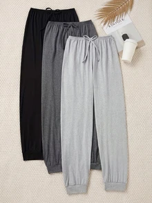 3pcs Women's Casual Drawstring Waist Pants, New Minimalist 3-Color Set, Autumn Clothing, Loose Fit Solid Color Lounge Pants, Gift - Mixed Colors - View 1