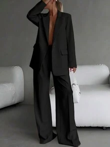 Bộ vest nữ màu xám, thanh lịch, phù hợp cho công sở, chất lượng cao cấp, phỏng vấn, kinh doanh, hàng mới về, dáng rộng, đa năng và thoải mái, bộ vest thường ngày, quần tây, màu trơn, phù hợp cho văn phòng, nhà, sinh hoạt hàng ngày, tiệc tối trang trọng, sân bay và các dịp khác, phù hợp cho mọi mùa: Xuân, Hạ, Thu, Đông. Màu đen - màu đen - Xem 2