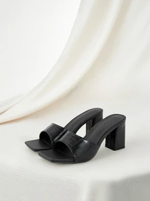 Clariva 女士方头粗高跟凉鞋，时尚百搭平底拖鞋，适合夏季连衣裙