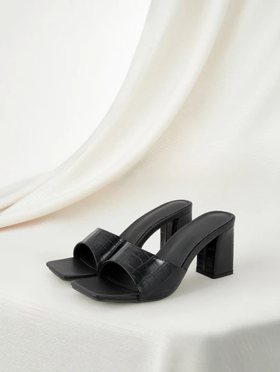 Clariva 女士方头粗高跟凉鞋，时尚百搭平底拖鞋，适合夏季连衣裙