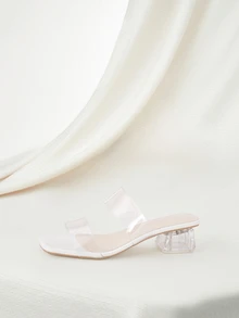 Clariva 女士透明PVC粗跟凉鞋 时尚方头露趾拖鞋 水晶装饰 圣诞节 冬季 圣诞礼物 - 無色 - 查看 3