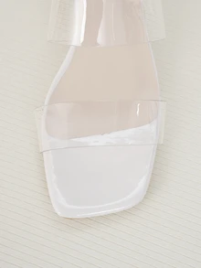 Clariva 女士透明PVC粗跟凉鞋 时尚方头露趾拖鞋 水晶装饰 圣诞节 冬季 圣诞礼物 - 無色 - 查看 5