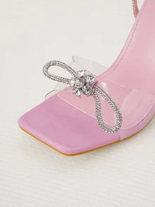 Clariva Women's Pink Rhinestone Embellished Bow Knot High Heeled Sandals With Strappy And Buckle, Peep-Toe, Great For Summer And Fall Parties Valentines - Pink - View 4