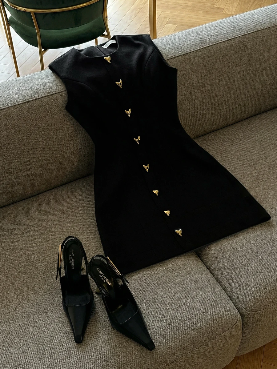 Elegant Casual Romantic Charming Fitted Bodycon Dress, Suitable For Daily Wear, Dates, Valentine's Day Black Summer - Black - View 1