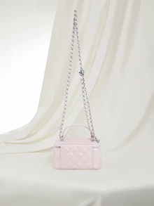 Clariva 1 件时尚 PU 钻石图案绗缝拉链小方形手提包，女士百搭单肩斜挎包