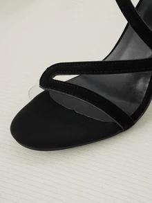 Clariva 女士罗马风格高跟凉鞋，新款夏季时尚性感蛇纹细高跟鞋，透明露趾后拉链优雅高跟凉鞋