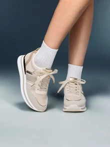 DareSee Baskets compensées femme antidérapantes et confortables avec strass, chaussures de marche légères et décontractées à plateforme, design en maille PU respirante avec strass, chaussures de marche simples, idéales pour les festivals de musique, Y2K, la rentrée scolaire, l'automne et l'hiver - Kaki - Voir 1