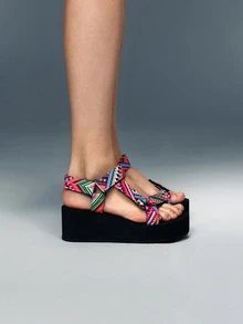 DareSee Women's Wedge Sandals With Thick Fabric Upper, Comfortable EVA Foam Sole, European And American Style Summer Fashion Beach Shoes Music Fest Y2KFest Back To School Autumn Winter Gifts - Multicolor - View 2