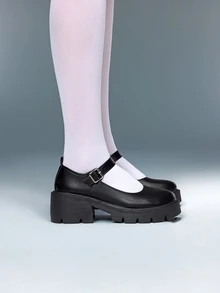 DareSee Black Vintage French Style Thick-Soled Mary Jane Shoes For Women, New In 2024 Summer - Matching With Skirt MusicFest Y2KFest Back To School Autumn Winter Gifts - Black - View 2