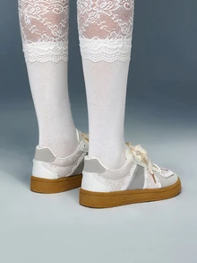 DareSee Women's New Mesh Breathable Casual Sneakers, Versatile Lace-Up Ballet Flats Athletic Shoes MusicFest Y2KFest Back To School Autumn Winter Gifts