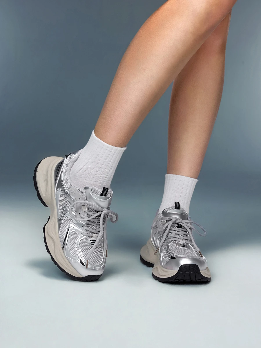 DareSee Women's Sneakers Silver Chunky Sneakers, 2025 Spring New Fashionable Lightweight Thick Sole Versatile Increase Height Mesh Breathable Casual Sports Shoes, Music-Fest Y2KFest Autumn Winter Gifts