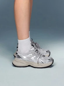 DareSee Women's Sneakers Silver Chunky Sneakers, 2025 Spring New Fashionable Lightweight Thick Sole Versatile Increase Height Mesh Breathable Casual Sports Shoes, Music-Fest Y2KFest Autumn Winter Gifts