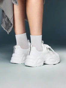 DareSee Women's Solid Color Mesh Thick Sports Shoes, Lace-Up Breathable Running Shoes, Platform Chunky Chunky Sneakers Music Fest Y2KFest Back To School Autumn Winter Gifts Music Fest Back To School - White - View 3
