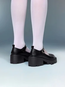 DareSee Black Vintage French Style Thick-Soled Mary Jane Shoes For Women, New In 2024 Summer - Matching With Skirt MusicFest Y2KFest Back To School Autumn Winter Gifts - Black - View 3