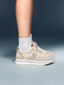 DareSee Baskets compensées femme antidérapantes et confortables avec strass, chaussures de marche légères et décontractées à plateforme, design en maille PU respirante avec strass, chaussures de marche simples, idéales pour les festivals de musique, Y2K, la rentrée scolaire, l'automne et l'hiver - Kaki - Voir 2