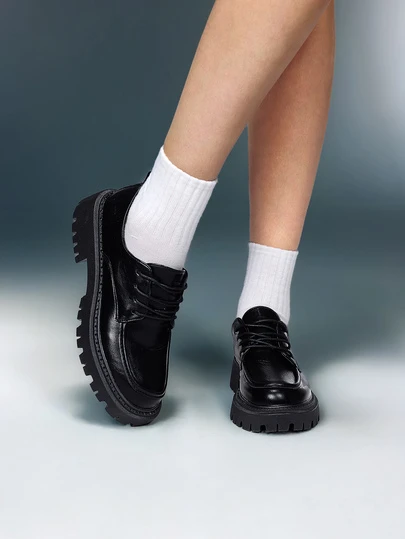 DareSee 黑色系带厚底玛丽珍鞋，粗跟，圆头，英伦风，2024春季新款，JK/洛丽塔时尚音乐节Y2K节返校季秋季圣诞节冬季圣诞礼物