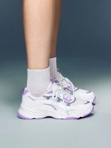 DareSee 圆头系带撞色网面透气舒适时尚厚底女式运动鞋，适合音乐节、Y2KFest、秋季、圣诞节、冬季等节日穿着，是圣诞礼物的理想之选。 - 紫色 - 查看 2