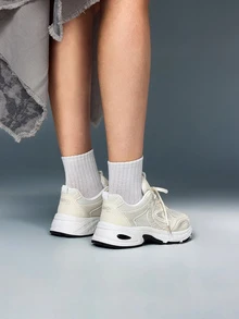 DareSee 2024春夏新款软皮厚底运动鞋，女士透气网面跑步鞋，休闲运动鞋圣诞礼物 - 白色 - 查看 3