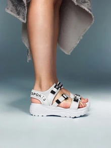 DareSee Women's Thick-Soled Hook And Loop Fastener Sandals Fashionable White School Shoes With Sports Back Strap, Beach Sandals Music-Fest Y2K-Fest Back To School Autumn Winter Gifts - White - View 2