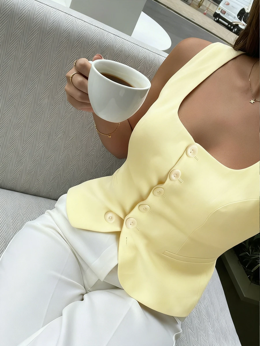 Women's Solid Color Bamboo Fiber Fabric Comfortable Soft Casual Elegant Vacation Commute Camisole, Spring & Summer - Yellow - View 1