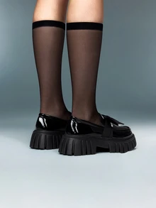 DareSee 2025新款圆头蝴蝶结防滑厚底中跟乐福鞋，女士英伦风休闲一脚蹬鞋，适合音乐节、Y2KFest、返校季、秋季、圣诞节、冬季等各种场合，也是圣诞礼物的理想之选。